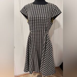 Maeve | Anthropologie Black & White diamond Fit & Flare Mini Dress Size 10